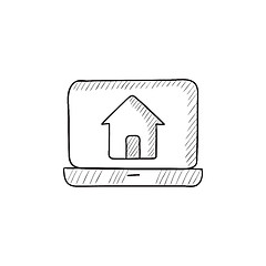 Image showing Laptop with home on the screen sketch icon.