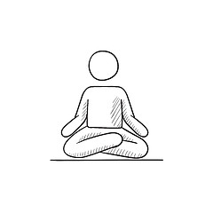 Image showing Man meditating in lotus pose sketch icon.