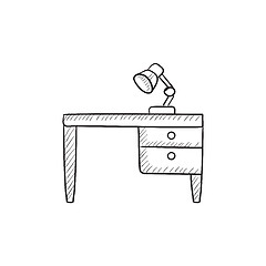 Image showing Desk lamp on table sketch icon.