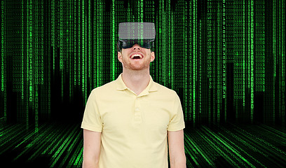 Image showing happy man in virtual reality headset or 3d glasses