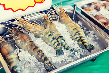 Image showing shrimps or seafood on ice at asian street market