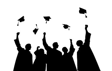 Image showing silhouettes of students throwing mortarboards