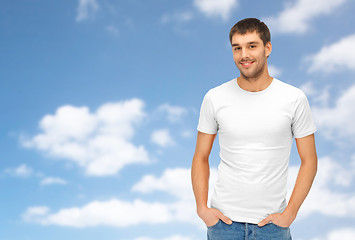 Image showing happy man in blank white t-shirt