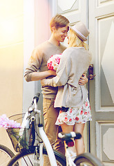 Image showing couple with bicycles in the city