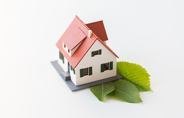 Image showing close up of house model and green leaves