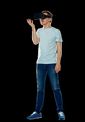 Image showing happy man in virtual reality headset or 3d glasses