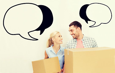 Image showing couple with delivery boxes moving to new home