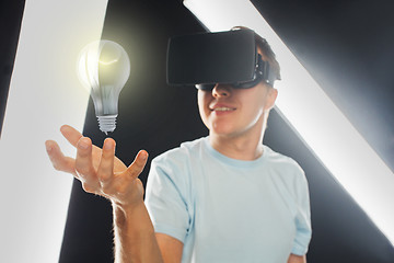 Image showing happy man in virtual reality headset or 3d glasses