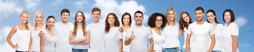 Image showing group of happy different people in white t-shirts