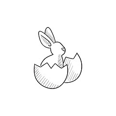 Image showing Easter bunny sitting in egg shell sketch icon.