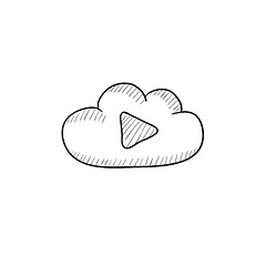 Image showing Cloud with play button sketch icon.
