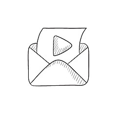 Image showing Envelope mail with play button sketch icon.