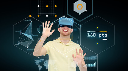 Image showing happy man in virtual reality headset or 3d glasses