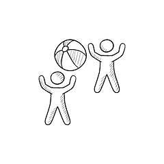 Image showing Children playing with inflatable ball sketch icon.