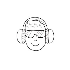 Image showing Man in headphones sketch icon.