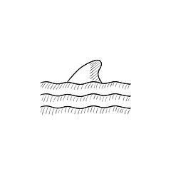 Image showing Dorsal shark fin above water sketch icon.