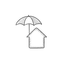 Image showing House under umbrella sketch icon.