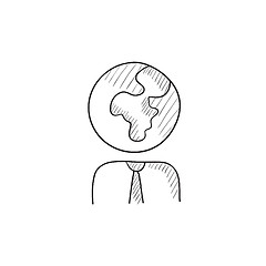 Image showing Human with globe head sketch icon.