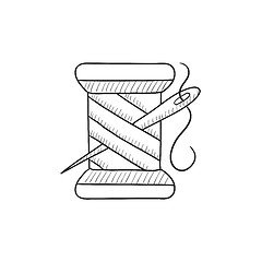 Image showing Spool of thread and needle sketch icon.