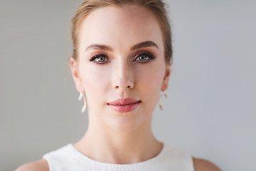 Image showing face of beautiful woman or bride in white dress