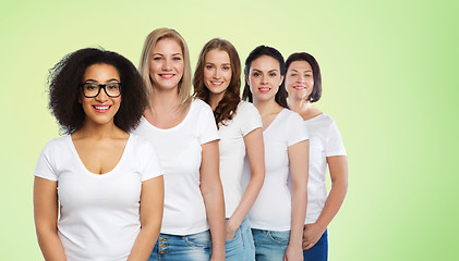 Image showing group of happy different women in white t-shirts