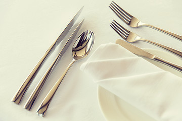 Image showing close up of cutlery set on table