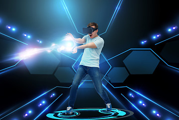 Image showing happy man in virtual reality headset or 3d glasses