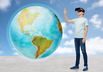 Image showing happy man in virtual reality headset or 3d glasses