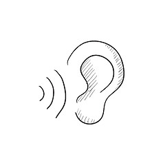 Image showing Ear and sound waves sketch icon.