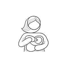 Image showing Woman nursing baby sketch icon.