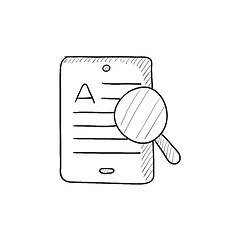 Image showing Tablet and magnifying glass sketch icon.