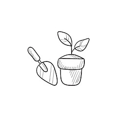 Image showing Garden trowel and pot with plant sketch icon.