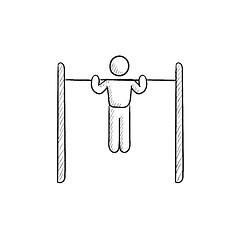 Image showing Gymnast exercising on bar sketch icon.