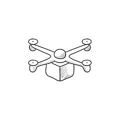 Image showing Drone delivering package sketch icon.