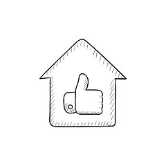 Image showing Thumb up in house sketch icon.