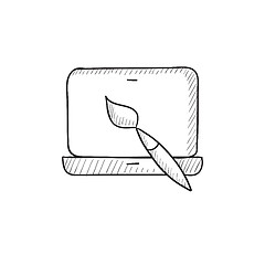 Image showing Laptop and brush sketch icon.