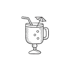 Image showing Glass with drinking straw, umbrella sketch icon.