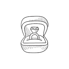 Image showing Wedding ring in gift box sketch icon.