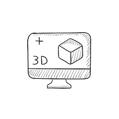 Image showing Computer monitor with 3D box sketch icon.
