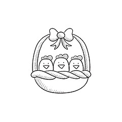 Image showing Basket full of easter chicks sketch icon.