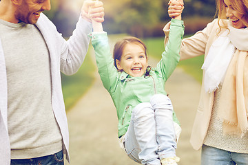 Image showing happy family walking in summer park and having fun