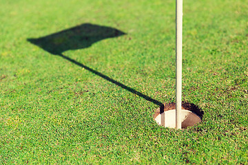 Image showing close up of flag mark in hole on golf field