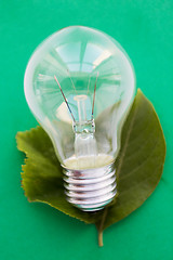 Image showing close up of bulb or incandescent lamp on green