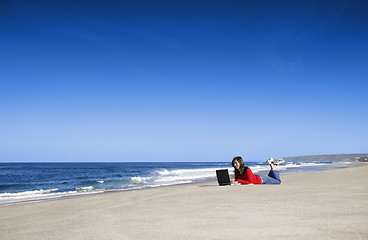 Image showing Outdoor work on laptop