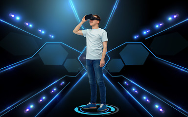 Image showing happy man in virtual reality headset or 3d glasses