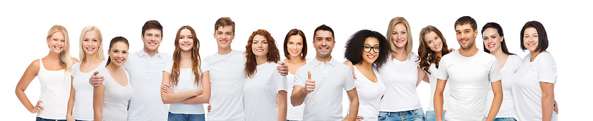 Image showing group of happy different people in white t-shirts