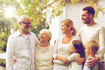 Image showing happy family in front of house outdoors