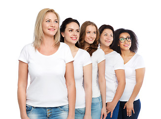 Image showing group of happy different women in white t-shirts