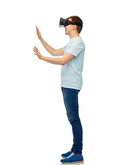 Image showing happy man in virtual reality headset or 3d glasses