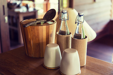 Image showing kitchenware on table at hotel room